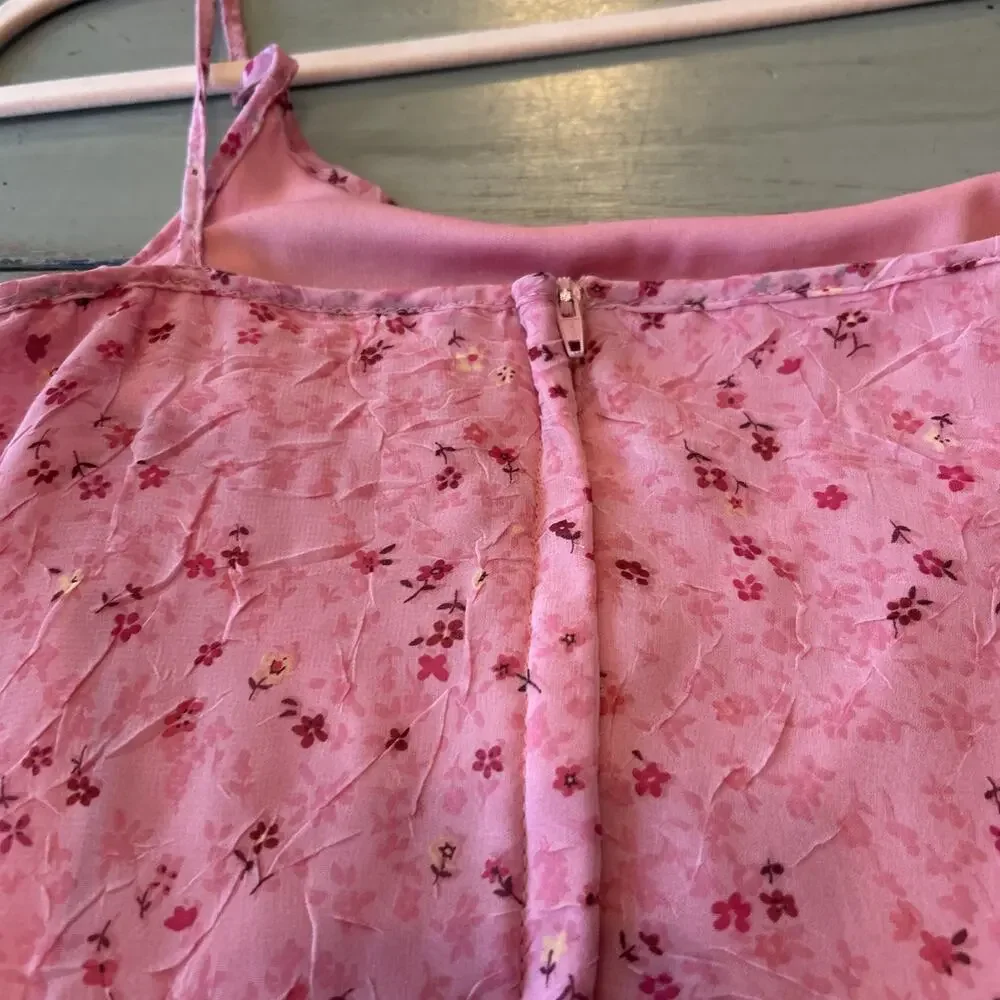 Y2K Byer Too Pink Ditzy Floral Ruffle Hem Mini Sundress Sz 11 Whimsy Cutesy Vtg - Picture 8 of 8